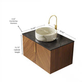 KEIKI 30 Inch Floating Bathroom Vanity with Sink, Modern Wall Mounted Storage Cabinet with 2 Soft Close Doors, Sintered Stone Top & Ceramic Basin Combo Set, Brown Oak & Stone White