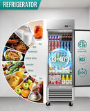 RENDGO 27" W Commercial Refrigerators - Reach-in 23 Cu.ft 1 Solid Door Stainless Steel Commercial Refrigerator Fan Cooling for Restuarant, Bar, Shop, etc