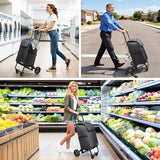 3 in 1 Shopping Cart with Wheels, 60L/250LBS Multi Use Grocery Cart with 7" Big Wheels & Removable Waterproof Bag