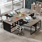 L-Shaped Executive Desk with Reversible File Cabinet, 63" Office Desk with Storage Drawers, L-Shaped Computer Desk (Gray & Black)