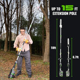 Novorikx 60V Pole Saw for Tree Trimming, High-Power Electric Pole Chainsaw with 10-Inch Bar, 15FT Reach Battery Powered Pole Saw for Heavy-Duty Branch Cuttin