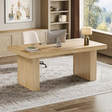 63" Executive Desk, Modern Executive Office Desk with Thickened Desktop and Heavy-Duty Legs, Natural