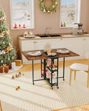 CHOEZON Folding Dining Table, Movable Dining Table, Expandable Kitchen Table, Versatile Table with 6 Wheels and 2-Tier Shelf
