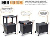Line Leader AV Cart w/Locking Cabinet, Black Metal Utility Cart with Storage Shelf - Height Adjustable (Black, 24in x 18in)