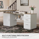 Cubiker 63" L Shaped Standing Desk with Storage, Executive Height Adjustable Table with Drawers