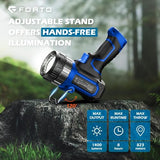 FORTO Compact Rechargeable Spotlight with Adjustable Focus,Long Running Handheld Spot Light with Foldable Stand,LED Spot Lights Outdoor for Boating Hunting Camping Hiking