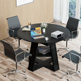 43.3in-59in Extendable Round Conference Table for 4-6 People,Wooden Oval Meeting Room Table with Removable Leaves,Space Saving,Office Table with Storage Shelf for for Office Conference Room