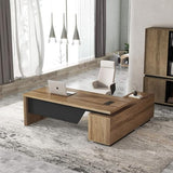 SAINTCY L-Shaped Executive Desk, Retractable Office Desk with Drawers