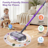 Scrubbing Steam Mop with Rotating Pads,All-in-One Spin Steam Cleaner for Floor Cleaning,Large Tank,23FT Cord, LED Headlights,Reusable Pads & Self-Standing,Safe for Hard Floor/Laminate/Marble (Violet)