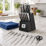 imarku 15PCS Kitchen Knife Set with Block,High Carbon Stainless Steel,Black