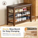 Taitiy Shoe Bench Storage Rubberwood with Leather Cushion for Entryway Bench Ideal for Hallways Shoe Rack Front Doors Entrances Mudrooms Featuring 3 Height-Adjustable and Removable Shelves