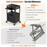 Steel Large AV Cart with Extra Storage - Adjustable Height Cart with Locking Cabinet