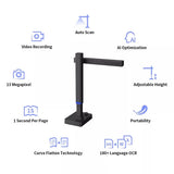 QERTYHJK Portable 13MP Book Scanner Flatten Curve Technology Capture Max A3 Document Fast Scan for Office Library School