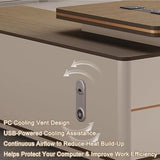 Modern L Shaped Executive Desk with Drawers & Dual Storage Cabinets, Executive Office Desk