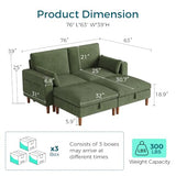 LINSY HOME 76" Modular Sectional Sofa with Storage