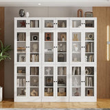 H Bookcase with Doors, Wooden Bookshelves and Bookcases for Home Office