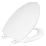 CHURCH Toilet Seat, Easy Clean Hinges Release for Deep Cleans, Durable Enameled Wood Seat, Elongated, White