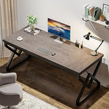 63 Inch Executive Desk, Large Office Computer Desk with Extra Thick Wooden Tabletop and Metal Frame, Gray