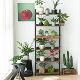 Adjustable 6 Tier Open Bookcase, Rustic Farmhouse Book Shelves, Industrial Wood and Black Metal Bookshelves