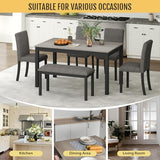 Zevemomo 6-Piece Solid Wood Dining Table Set, Wooden Legs, Dark Gray