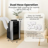 Whynter Portable Air Conditioner 14,000 BTU & Heater with Dual Hose Dehumidifier & Cooling Fan for 500 Sq Ft Rooms, Includes AC Unit Window Kit, ARC-14SH (9,200 SACC)