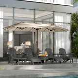GREENVINES 15FT-Double-Sided-Patio-Umbrella-with-Base | Fiberglass Ribs | No Tilt |Large Outdoor Market Umbrellas | w/Crank Handle | Heavy Duty | for Poolside Garden Deck Backyard Beach | Tan