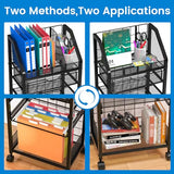 5 Tier Rolling File Cart with Drawer, Metal Office File Cart Organization with Sliding Trays