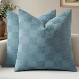 a moment Set of 2 Decorative Linen Throw Pillow Covers,Large Grid Textured Neutral Boho Farmhouse Cushion Covers,Soft Aesthetic Pillowcases for Couch Sofa Living Room Home Decor,18x18 Inch,Blue