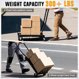 Folding Hand Truck with 4-Wheel Mode, 2 in 1 Collapsible Push Cart & Fold-Up Toe Plate