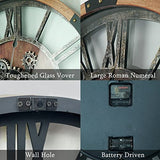 TOPPTIK 27 Inch Moving Gear Wall Clock, Oversized Wall Clocks, Clock Living Room Decor, Solid Wood Frame, Battery Operated, Large Wall Clock with Steampunk Industrial for Fireplace(Brown)