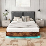 LUCKLIFE Floating Bed Frame Full Size, with Adjustable Headboard and Smart LED Lights, Upholstered Bed Frame with RGB Lights, Modern Metal Bed, Easy Assembly, Under-Bed Storage, Bedroom
