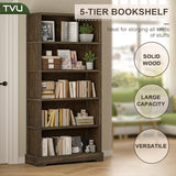 TVU 5-Tier Solid Wood Book Shelf, Floor Standing Bookcase, 65" H × 31.5" W × 11.8" D Bookshelf