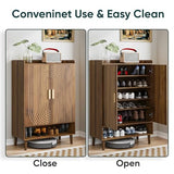 Smuxee Walnut Shoe Cabinet with Line Groove Design, 6-Tier Shoe Storage Cabinet with Adjustable Shelves, Freestanding Shoe Organizer Cabinet for Entryway, Hallway, Closet, Living Room