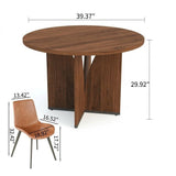 HIPIHOM Modern Round Dining Table Set for 2, 39.4" Walnut Kitchen Table with 2 PU Leather Chairs, 3-Piece Mid-Century Dining Room Set for Small Spaces, Pedestal Base & Ergonomic Padded Chairs