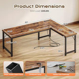 Huuger 63 Inch L Shaped Desk with Power Outlets and USB-C Port, 0.95 Inch Thicker Desktop, Reversible Computer Desk, Rustic Brown