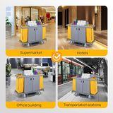 Multifunctional Locking Hotel Cart, Commercial Traditional Cleaning Janitorial Room Service Housekeeping Cart