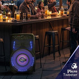 Dolphin 12-Inch Rechargeable Bluetooth Party Speaker – High Power Sound, TWS Compatibility, LED Lights, 5-Band Equalizer, Portable Design with Trolley and Wheels