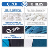 QEZER Down Mummy Sleeping Bag for Adults, 18°F to -11°F Cold Weather Winter Lightweight Compact for Camping Backpacking Hiking, Snow Camping Sleeping Bag with 600 Fill Power Down