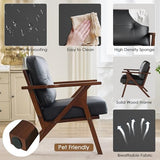 Black Leather Office Accent Chair Set of 2 with Wooden Arms, Comfy Guest Waiting Room Chairs