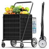 Heavy Duty Utility Cart with Double Basket & Removable Waterproof Liner with Lid for Laundry