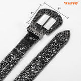 WHIPPY Women Western Rhinestones Belts Men Studded Belt for Jeans Bling Cowgirl Cowboy Waist Belt with Removable Buckle, Black Sequin, S