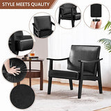 Yaheetech PU Leather Black Chairs, Mid-Century Modern Armchair with Solid Wood Legs