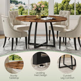 47.2 Inch Round Dining Table for 4-6, Farmhouse Style with Retro Tabletop and Curved Legs, Rustic Brown and Black TCZ13BF