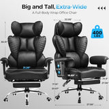 COMHOMA Big and Tall Office Chair 400LBS Wide Ergonomic Gaming Chair with Deluxe Embossing Designed Leather with Foot Rest