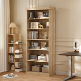 Vyre 70.8" Tall Brown Bookshelf, Farmhouse Modular Bookcase with 6-Tier