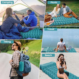 Seektain Inflating Sleeping Pad Mattress for Camping: Inflatable Camping Bed with Built-in Foot Pump for Tent - 4" Extra Thick Mat Air Cot for Floor - Blue