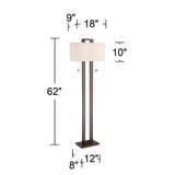 Possini Euro Design Modern Standing Floor Lamp 62" Tall Bronze Brown Openwork Frame 2-Light Oatmeal Linen Fabric Rectangular Shade Decor for Living Room Reading House Bedroom Home Office House