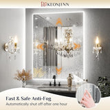 Keonjinn 60" x 36" LED Backlit Mirror Bathroom, Safe HD Tempered Glass
