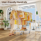 YGleeao Heavy Duty Clothes Rack for Hanging Clothing: 800LBS Rolling Coat Racks Poartable Garment with Wheels Shelves Freestanding Sturdy Metal Adjustable