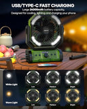 kejector Battery Powered Fan - 24000mAh 3-in-1 Portable Camping Fan Rechargeable with LED Lights, USB C, Auto Oscillating Portable Fan for Tents, Travel, BBQ, Fishing, Home, Office, Camper Essentials